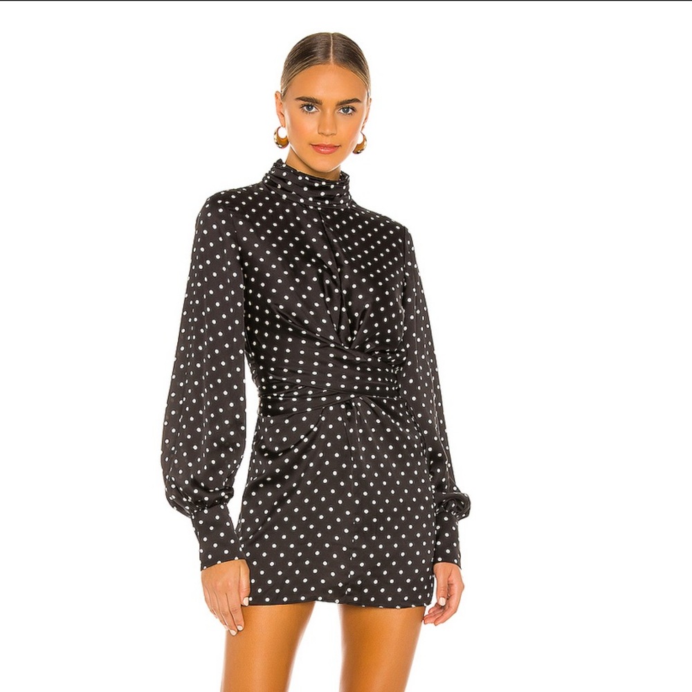 Revolve Open Back Polka Dot High Neck Mini Dress